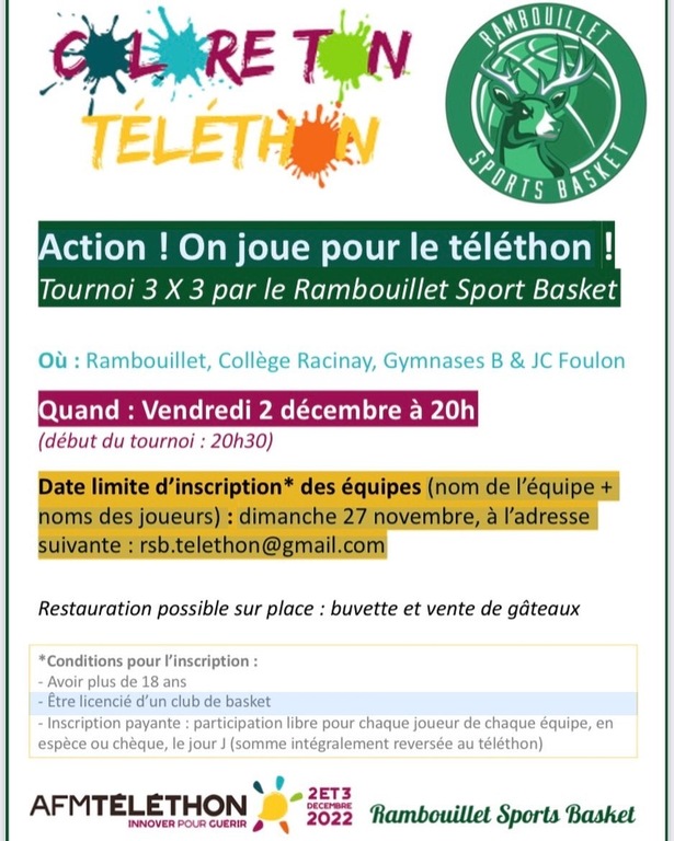 Téléthon 2022 Gymnases B et JC Foulon  du collège du Racinay avec Rambouillet Sports Basket